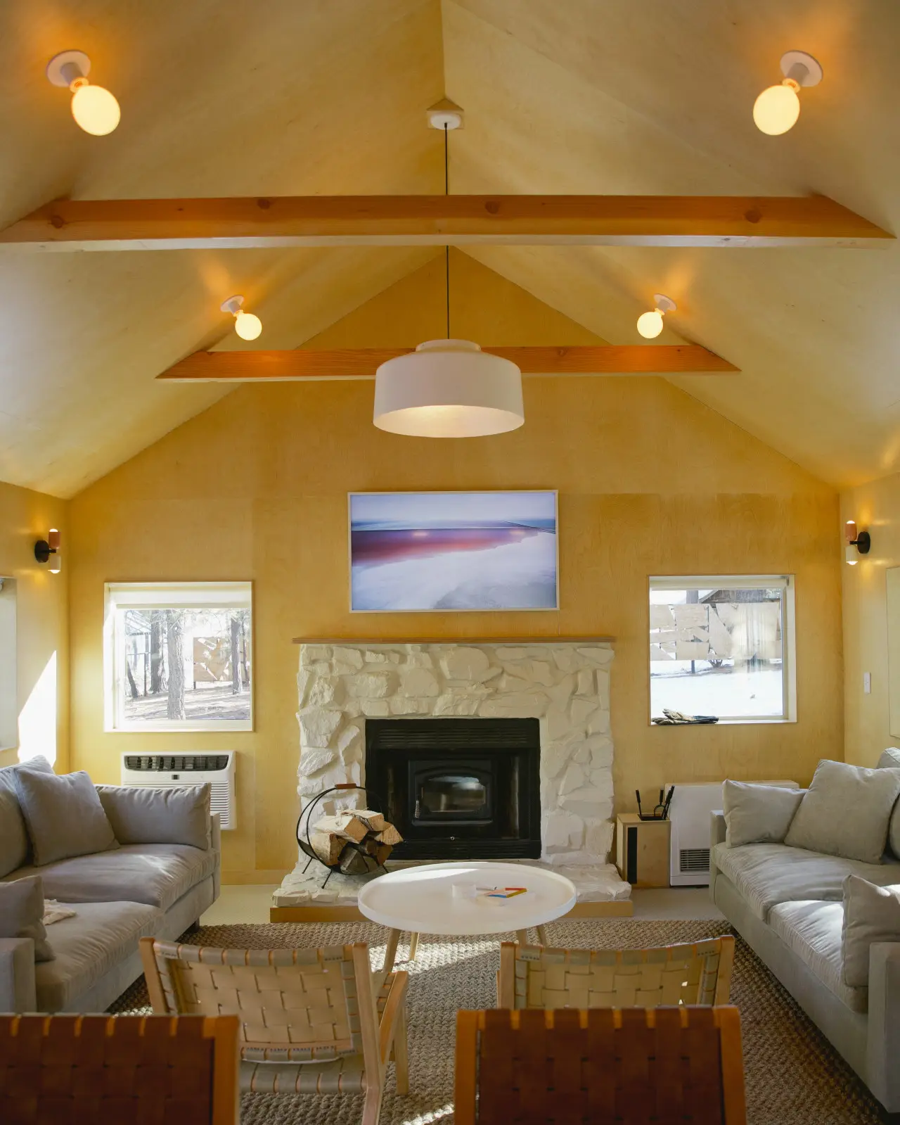Colorado Lodge / C4 large living room with wood-burning fireplace at Colorado Lodge Big Bear Lake
