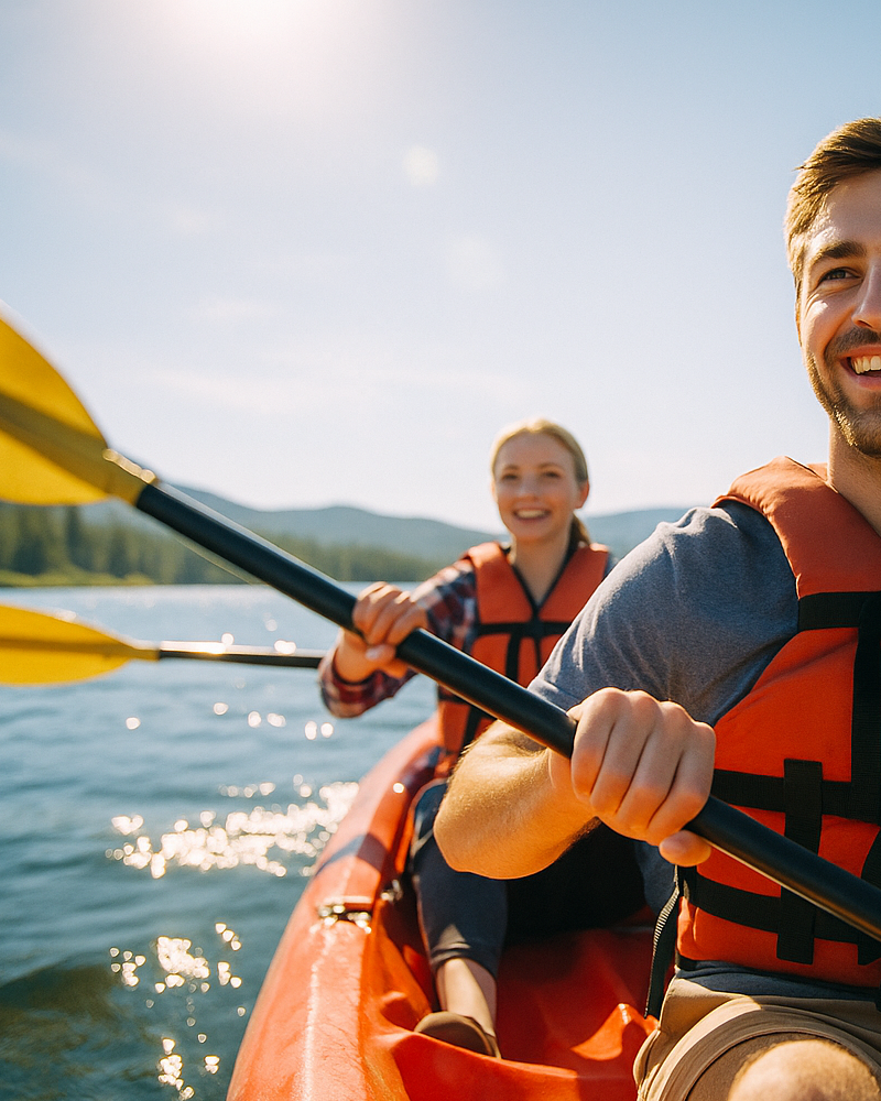 Getboards kayaks ready for a lake day on Big Bear Lake, included in the Colorado Lodge summer giveaway